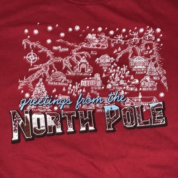 Anvil Gildan Lightweight Red "Greetings From The North Pole" T-Shirt L - Picture 4 of 8